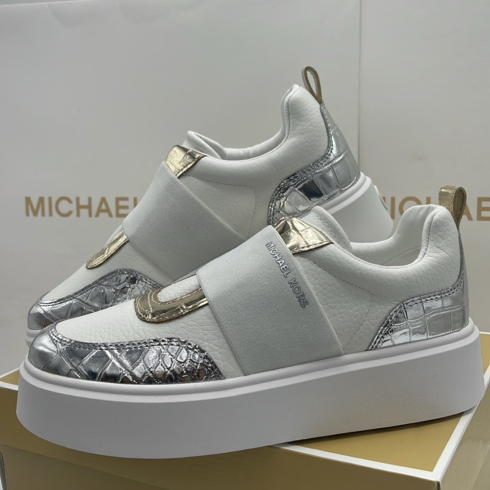 MICHAEL KORS Romey Mixed Media Slip-On Faux Tambled Platform Sneaker
Silver
New - Picture 7 of 16